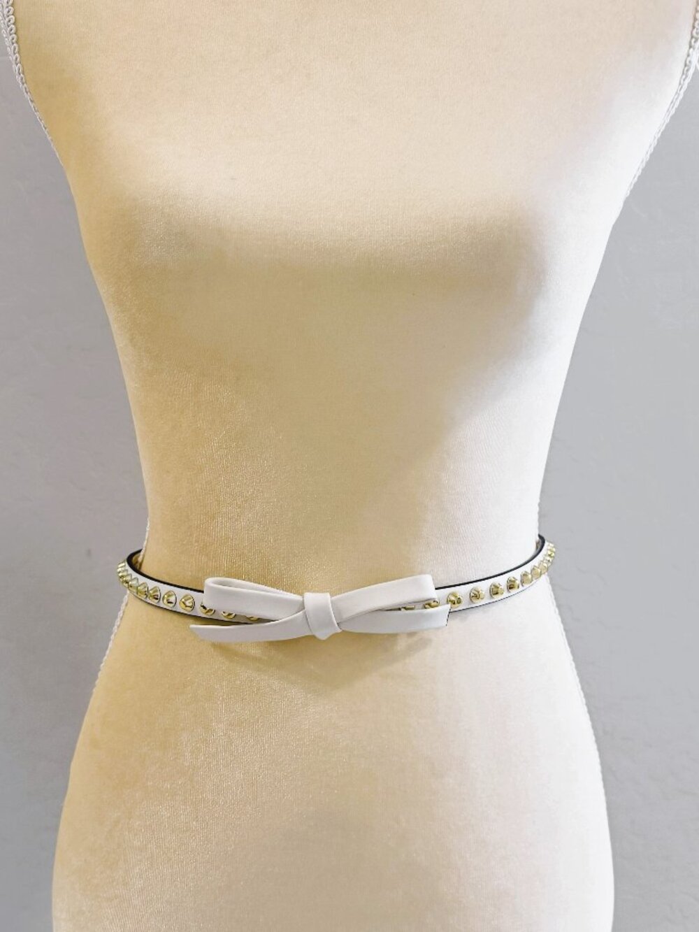 Prada Leather Belt White Gold Studs and Leather Bow Size: XS 70/28